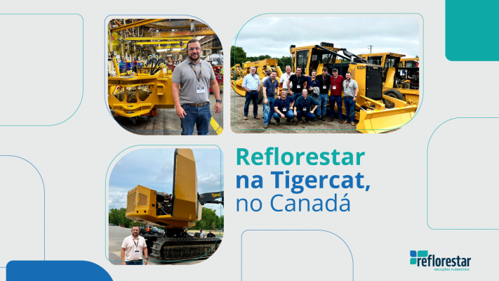 Montagem de fotos da visita da Reflorestar na Tigercat Canadá